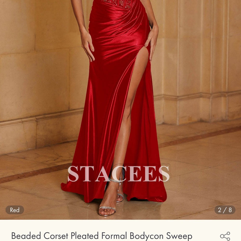 Red Beaded Corset Formal Dress